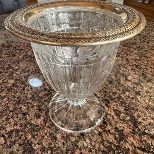 Sterling Silver Rimmed Etched Glass Vase